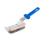 GI Metal stainless steel grill brush with scraper and blue handle