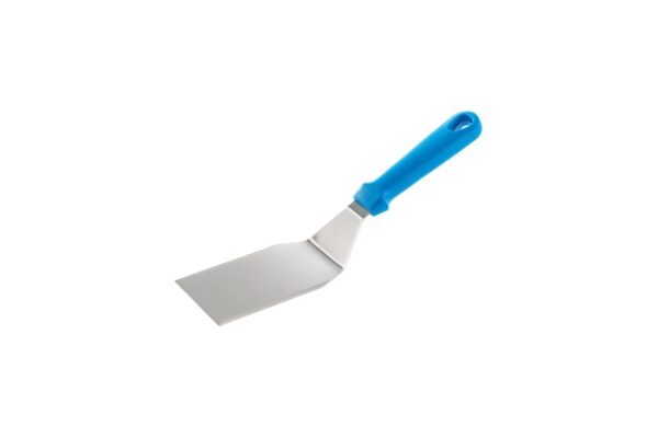 GI Metal rectangular stainless steel pizza server with blue plastic handle