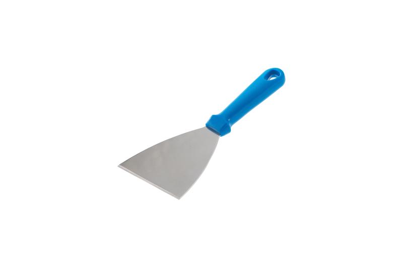 GI Metal triangular stainless steel spatula with 11×10 cm blade and blue plastic handle