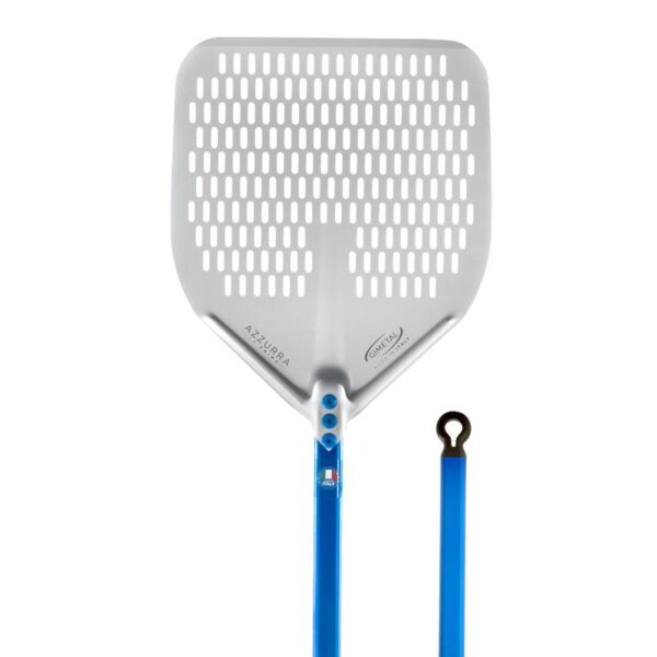 GI Metal Azzurra perforated aluminum pizza peel with blue handle