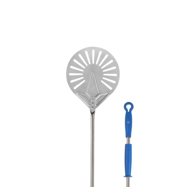 GI Metal perforated stainless steel pizza peel with round head and handle