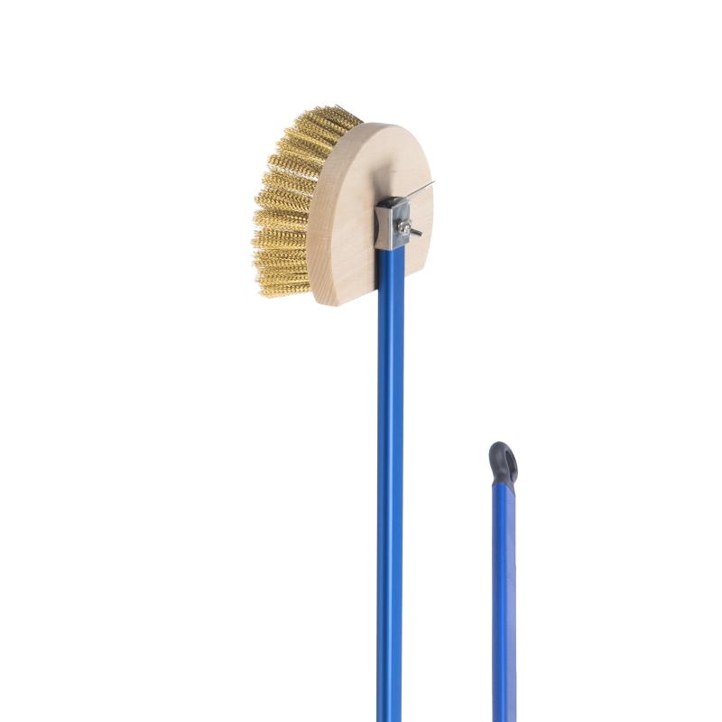 GI Metal round pizza oven brush with brass bristles and scraper