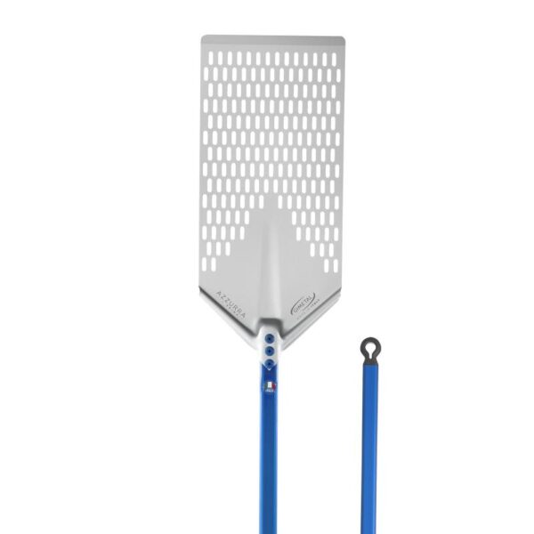 GI Metal pinsa romana pizza peel with 23×40 cm perforated head and 150 cm blue handle