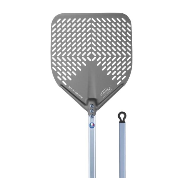 GI Metal Adonized perforated aluminum pizza peel with 33×33 cm head and 150 cm handle