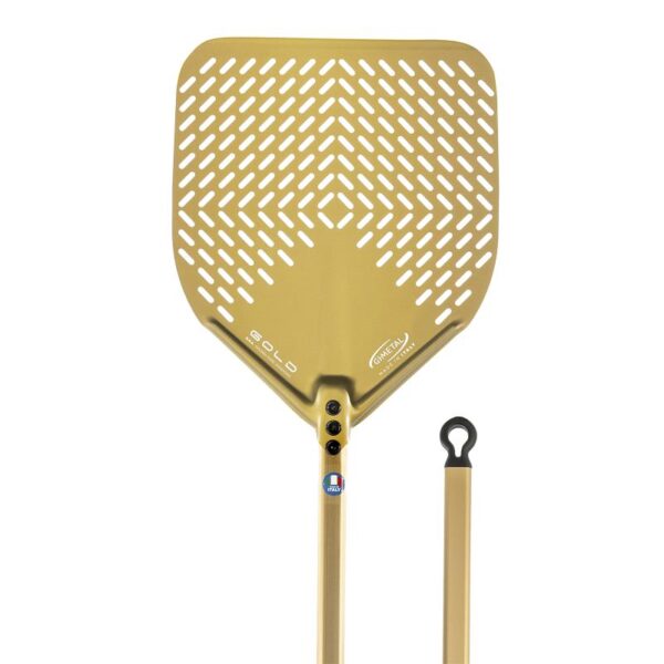 GI Metal Gold perforated aluminum pizza peel with 33×33 cm head and 150 cm handle
