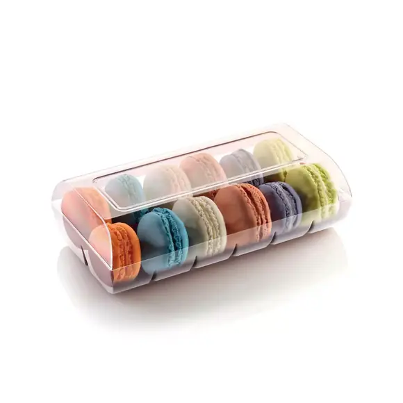 Transparent Silikomart Macaron 12 box holding twelve colourful macarons