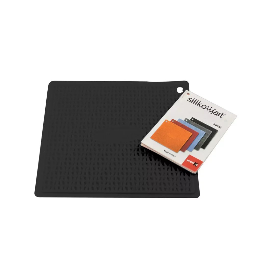 Black Silikomart ACC074 Presi textured silicone pot holder with product packaging