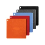 Silikomart ACC074 Presi silicone pot holders displayed in orange, red, blue, grey and black