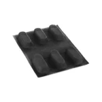 Black Airplus 03 mould showing six raised microperforated mini plumcake forms