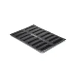 Black Silikomart Airplus 11 mould with sixteen elongated microperforated éclair cavities