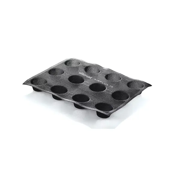 Black Silikomart Airplus 13 mould with twelve deep round microperforated cavities