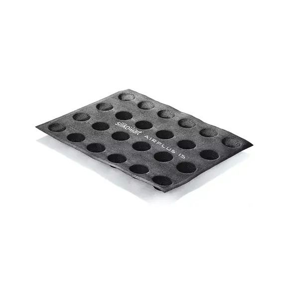 Black Silikomart Airplus 15 mould with twenty-four round microperforated cavities