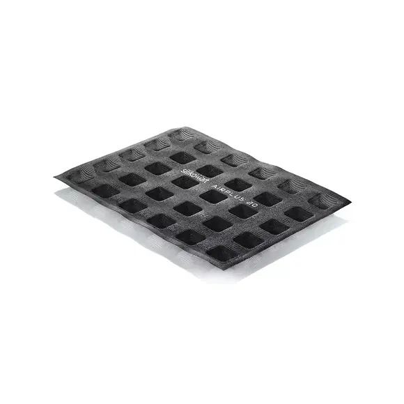 Black microperforated Silikomart Airplus 20 Square mould with thirty square cavities