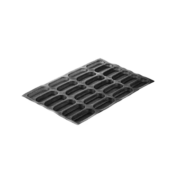 Black Silikomart Airplus 32 mould with twenty-four microperforated oblong cavities