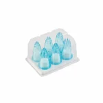 Six transparent blue Silikomart BPC6A polycarbonate star tubes in a storage case