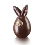 Finished dark chocolate Lucky Bunny rabbit with long ears and a contrasting beige chocolate muzzle