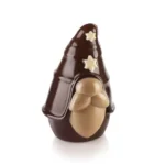 Finished dark chocolate Martino gnome with a beige face and beard and two white chocolate stars