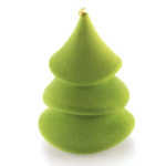 Green three-dimensional Christmas tree with rounded tiers made using the Silikomart Winter Joy chocolate mould