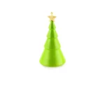 Green three-dimensional chocolate Christmas tree with a white star made using the Silikomart Winter Tree mould