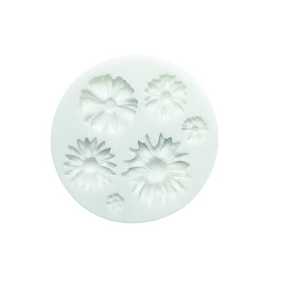 White Silikomart SLK346 silicone mould with six detailed wildflower cavities